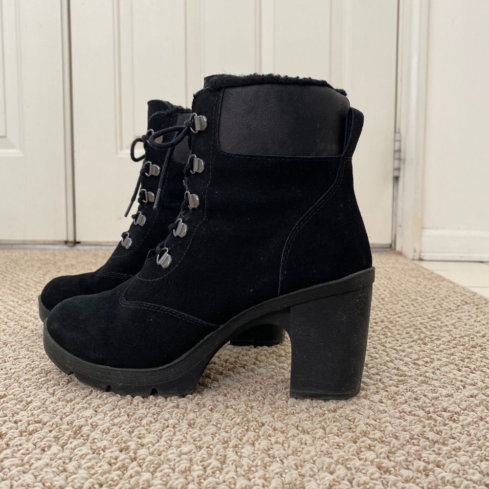 Shearling Lined Heeled Hiker Booties